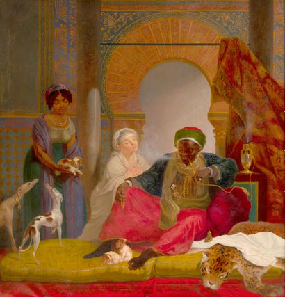 PHILIPPE-JACQUES VAN BRÉE ANVERS, 1786 - 1871, BRUXELLES 
A harem scene 

Oil on...