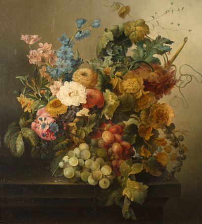 ATTRIBUÉ À JAN VAN OS MIDDELHARNIS, 1744 - 1808, LA HAYE 
Nature morte aux fruits...