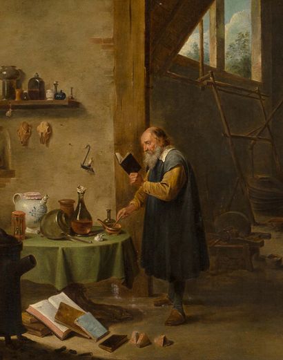 ATELIER DE DAVID TENIERS LE JEUNE ANVERS, 1610-1690, BRUXELLES 
The Alchemist 

Oil...