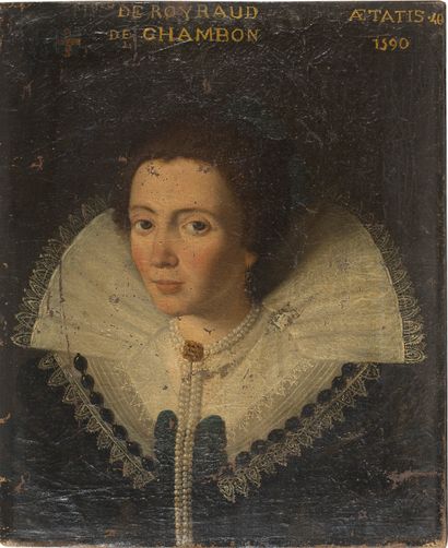 ÉCOLE FRANÇAISE DE LA FIN DU XVIE SIÈCLE 
罗伊罗-德-尚邦夫人的肖像，1590年

布面油画 日期：右上角 1590年...