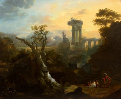 JEAN-LOUIS DEMARNE BRUXELLES, 1752 - 1829, PARIS 
Landscapes animated by ruins and...