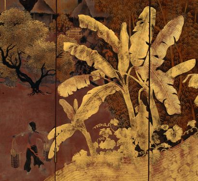 Pham Hau (1903-1995) 
Village animé

Lacquer with gold and silver highlights

Screen...