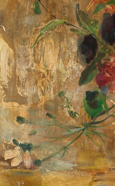 LÊ PHỔ (1907-2001) 
Bouquet aux dahlias roses, circa 1950-55

Huile, encre et couleurs...