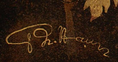 Pham Hau (1903-1995) 
热闹的村庄

漆器配以金银色亮点，左下角有签名

画面分5个板块。

高度110,5厘米 - 43 1/2英寸。

面板的宽度：32.6...