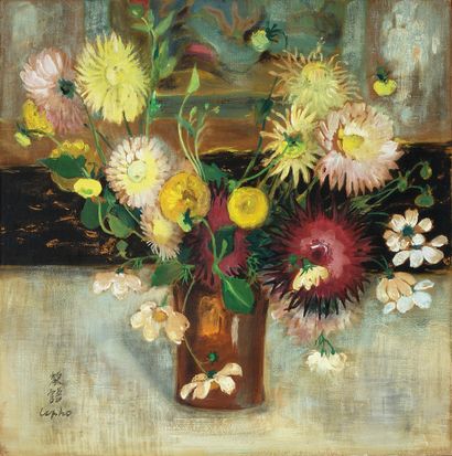 Lê Phổ (1907-2001) Bouquet de fleurs Huile, encre et couleurs sur soie, signée en...