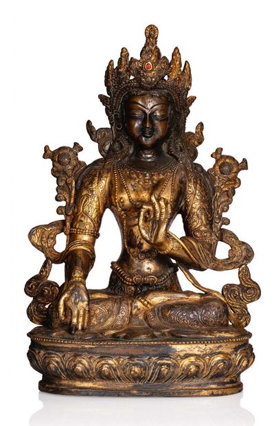 TIBET VERS 1950 
西藏1950年代左右

铜鎏金白度母像
