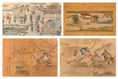 CHINE XXe siècle 
Lot de trois peintures imprimées comprenant :

- une reproduction...