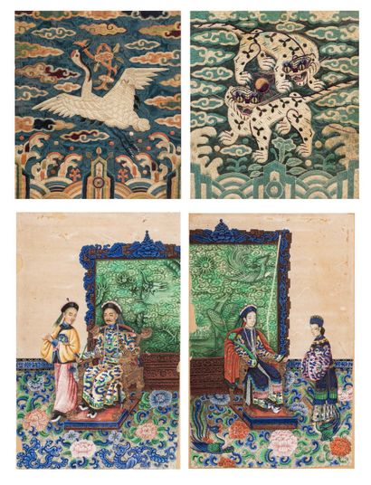CHINE, CANTON vers 1900 
Lot including a pair of gouaches from Canton representing...