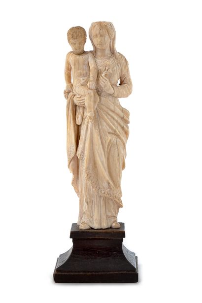  + LITTLE VIRGIN with Child in ivory. The Virgin standing holds in her left hand...