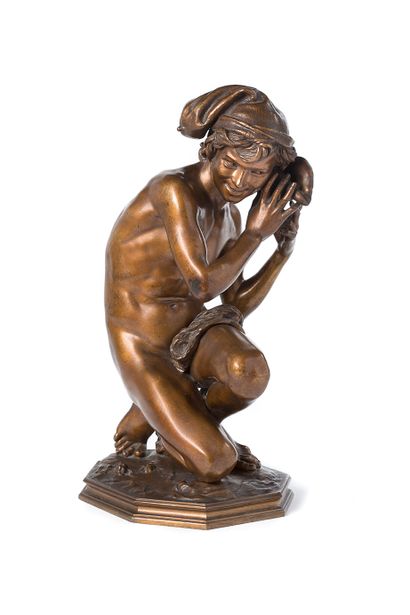 Jean-Baptiste CARPEAUX (1827-1875) 
Pecheur napolitain à la coquille.
Bronze à patine...