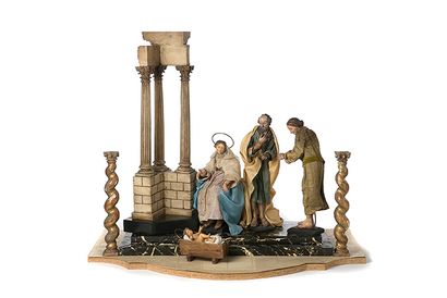 null CRÈCHE NAPOLITAINE,
Nativité d'une crèche composée de Marie,
Joseph, l'Enfant...
