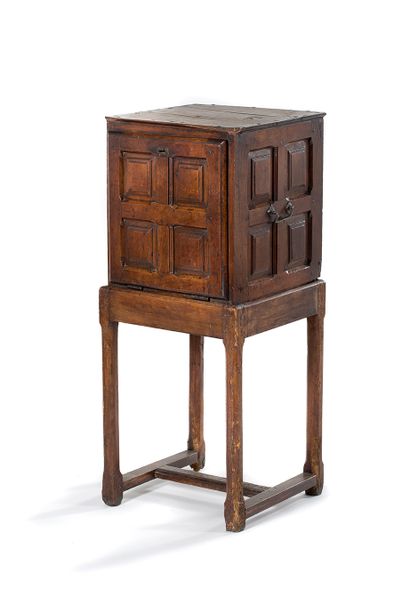 null SMALL CABINET with flap in walnut decorated with small panels, side handles...