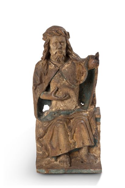 null CHRIST of a Coronation of the Virgin in carved oak with remains of polychromy.
Germany,...