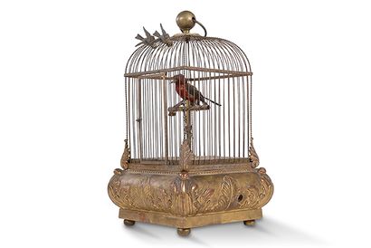 ATTRIBUÉE À BLAISE BONTEMS (1814-1893) 
Singing bird cage with automaton square-shaped...
