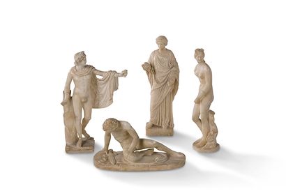 null ALBÂTRES DU GRAND TOUR Quatre statuettes en albâtre représetant : l'Apollon...
