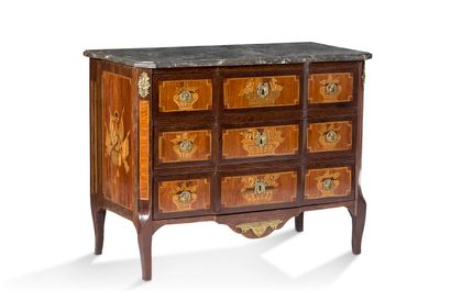 null Sauteuse chest of drawers opening to three drawers in front. It is inlaid on...