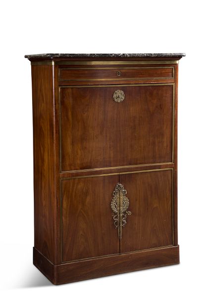 null A mahogany and brass filleted SECRETARY opening on the front with a flap, a...