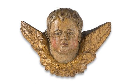 null 
+ DEUX TÊTES D'ANGELOTS en bois sculpté en applique, polychromé et doré.



XVIIe...