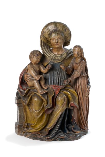 null SAINT ANNE TRINITAIRE in basswood carved in the round and polychromed, back...