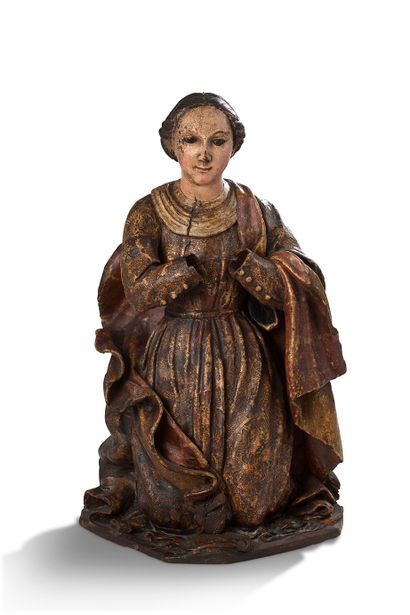 null VIRGIN OF THE NATIVITY in wood carved in the round, polychromed and gilded,...