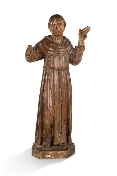 null SAINT FRANÇOIS D'ASSISE receiving the stigmata in walnut wood carved in the...