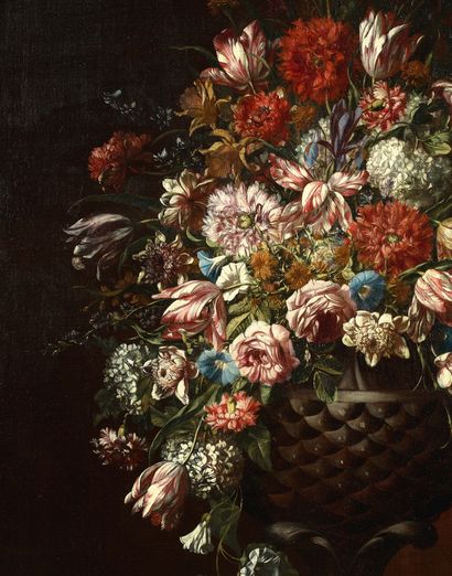 Ludovico Stern (Rome, 1709 - 1777) 
Bouquet de fleurs dans un vase en pierre

Huile...