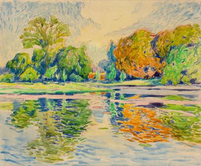 Paul MADELINE (1863 - 1920) 
Maison au bord de l'eau

Watercolor and pencil on paper,...