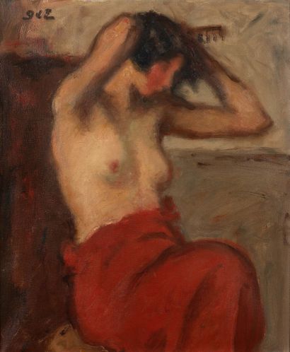 Georges d'ESPAGNAT (1870/1950) 
Nu féminin se coiffant

Oil on canvas, signed with...