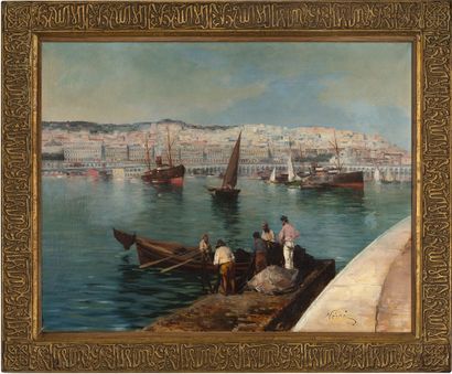 Maxime NOIRE (1861 - 1927) 
Vue animée du port d'Alger

Huile sur toile Signée en...