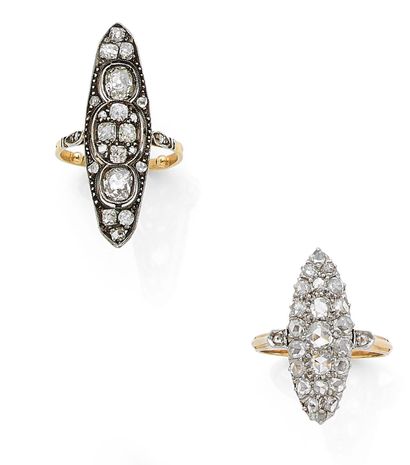 null ENSEMBLE « BAGUES NAVETTES »
Diamants taille ancienne et taille rose
Or 18k...