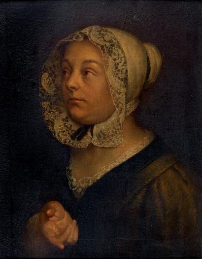 Ecole hollandaise vers 1800 Portrait de jeune femme Papier marouflé sur toile, agrandi...