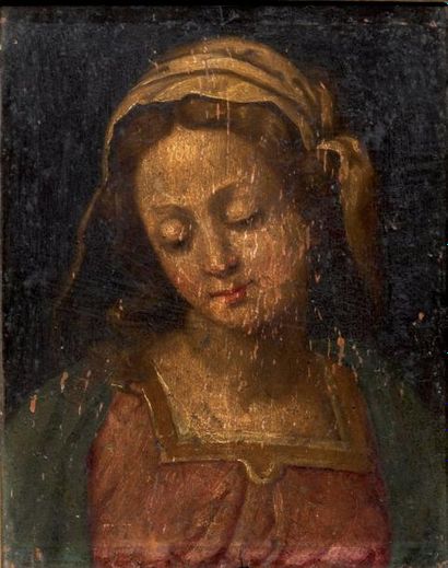 Ecole ITALIENNE du XVIIème siècle Vierge en buste Panneau de peuplier, une planche...
