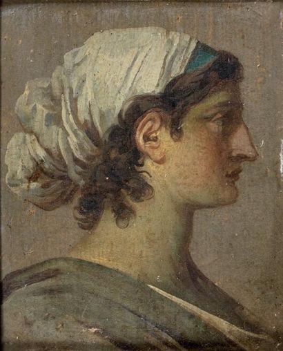 Ecole française vers 1770, entourage de Louis GAUFFIER Jeune femme au turban de profil...
