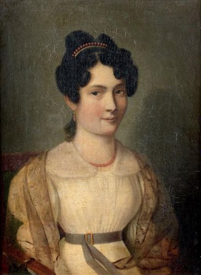 Ecole française vers 1820 Portrait de jeune femme Toile 35 x 27 cm