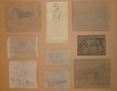 Jean Victor SCHNETZ (1787-1870) Scènes de chevaux et officier Lot de dessins au crayon...