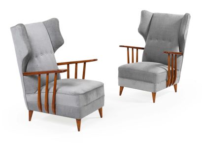 Ico PARISI (1916-1996) PAIR OF LARGE EAR CHAIRS MODEL "1950.20"
Straight back, curved...