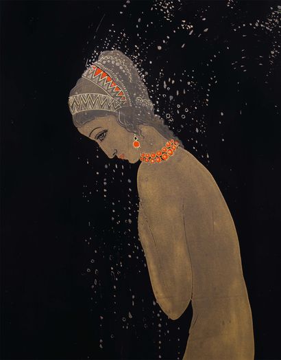 Jean DUNAND (1877-1942) «BAIGNEUSE» - 1928
PANNEAU DE LAQUE Figurant une jeune femme...