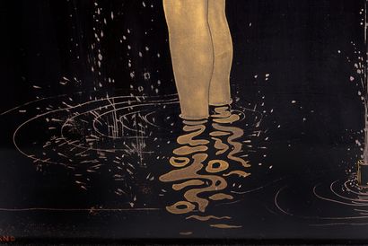 Jean DUNAND (1877-1942) «BAIGNEUSE» - 1928
PANNEAU DE LAQUE Figurant une jeune femme...