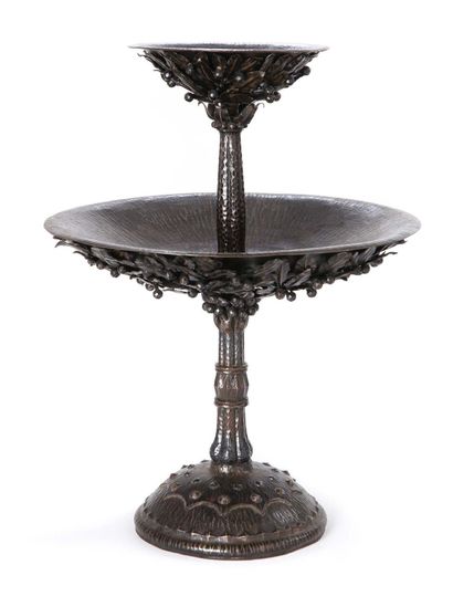 NICS Frères (attribué à) Wrought iron and brass centerpiece presenting two bowls...