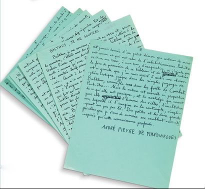 PIEYRE DE MANDIARGUES André (1909-1991) Balthus, je me souviens, manuscrit autographe...