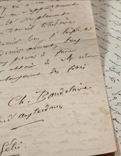 BAUDELAIRE Charles (1821-1867) Ensemble de 3 lettres autographes signées de Charles...