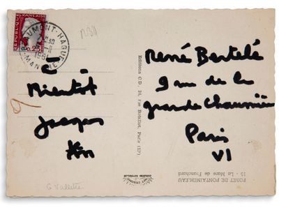 PREVERT Jacques (1900-1977) Collage original sur carte postale signée au verso à...