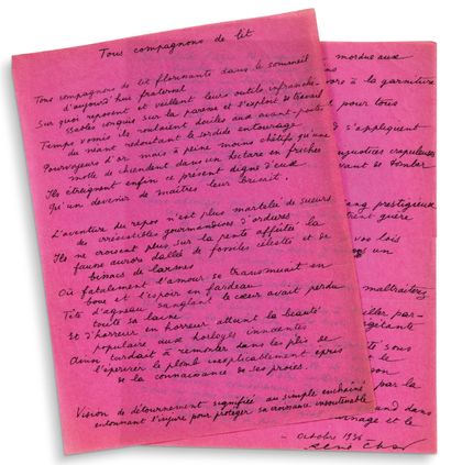 CHAR RENÉ (1907-1988) Tous compagnons de lit, poème autographe signé, octobre 1936...