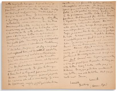 ARAGON Louis (1897-1982) Autograph letter signed from Louis Aragon to DENISE [NAVILLE];...