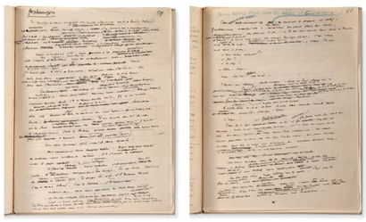 SAINT EXUPERY ANTOINE DE (1900-1944) 在沙漠的中央，亲笔手稿，大量的划线和更正。[1936年1月]。55页，共62页，4张纸，（第12、24、45和58页空白），墨水、黑色和蓝色铅笔，部分亲笔签名的对开本，Bradel...