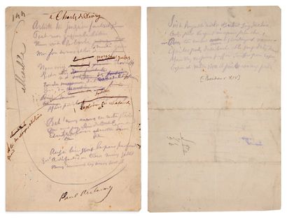 VERLAINE PAUL (1844-1896) À Charles de Sivry, Poème autographe signé titré «à Charles...