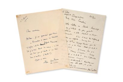 COCTEAU Jean (1889-1963) Lettre autographe signée «Jean Cocteau», Villefranche-sur-Mer...