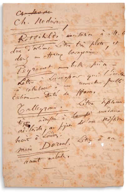 BAUDELAIRE Charles (1821-1867) Manuscrit autographe 2 pages in-8 à l'encre, rousseurs...
