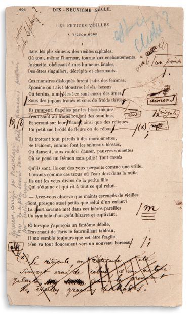 BAUDELAIRE Charles (1821-1867) Épreuve corrigée du poème des Fleurs du mal : Les...