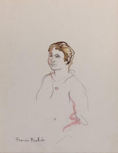 Francis PICABIA (1879-1953) Portrait de femme Aquarelle et crayon, signé en bas à...
